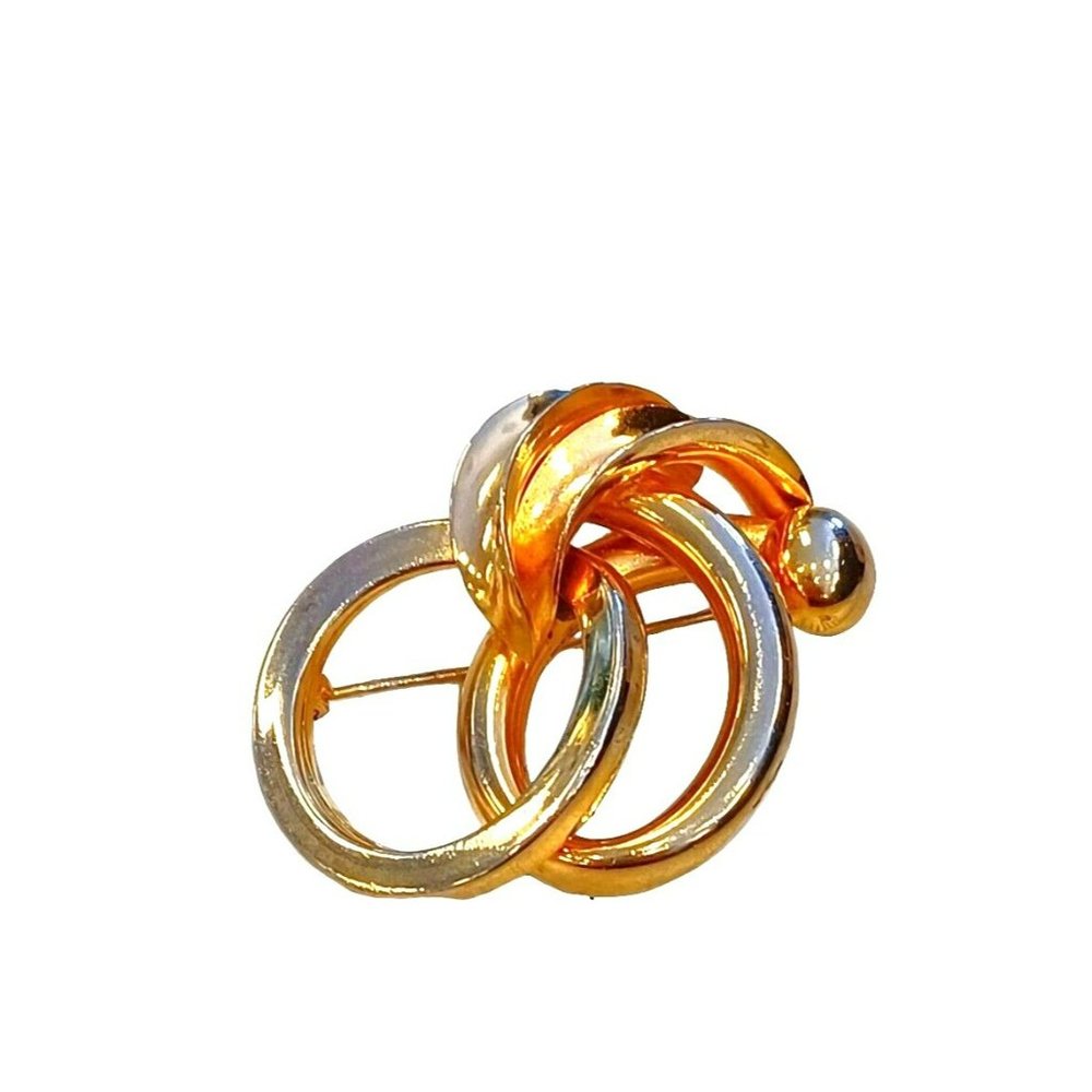 Vtg Gold Tone Brooch/Pin 1.75" x 1.75" Unigue Double Circle Design Collection